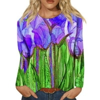 Омитај Женски кошули И Блуза Женска Мода Секојдневен Печатење Со Долги Ракави Кружен Врат Пуловер Врвна Блуза