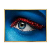DesignArt 'Woman Way со сина боја на Modern Face & Red Balls' модерно врамено платно wallидно печатење