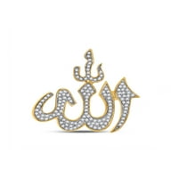 Накит 10kt Жолто Злато Менс Круг Дијамант Алах Ислам Шарм Приврзок Cttw