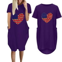 Обични Фустани За Жени Фустан За Сонце Екипажот Вратот Краток Ракав Печатени Виолетова XL