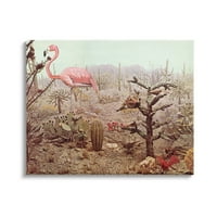 Sumn Industries Colled Flamingo пустината кактус диви животни сцена платно wallидна уметност, 36, дизајн од Касија Бек
