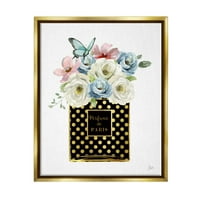 Puplell Industries Perfume de Paris Flower Bouquet Botanical & Floral Painting Gold Gold Floater Framed Art Print Wall
