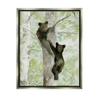 Cuple Bear Cubs искачување на дрвото природа животни и инсекти сликање сив пловиј врамен уметнички печатен wallид уметност