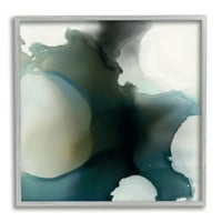 Апстракција на мастило од мастило за мастило темно сино сино искривени форми рустикално сликарство сиво врамена уметничка печатена wallидна уметност, 24, дизајн од К?