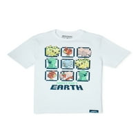 Момци на Minecraft Minecraft Earth Карактери блокови графички маица со краток ракав, големини 4-18