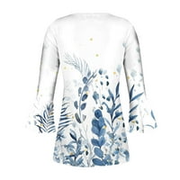 Женски летни врвови жени мода печатена обична V-врат Краток ракав лабава маица блуза врвови bohemain плус маица со големина