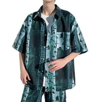 Памучни маички за машка машка мода пролет и летен случај со кратки ракави со кратки ракави печатени кошула врвот