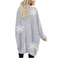 Зимски Палта За Жени Мода Со Долга Должина Божиќен Снег Печатење Кардиган Со Долги Ракави Отворена Предна Облека Со Џебови