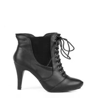 Целосен патент бадем пети женски чизми со високи потпетици во црно