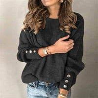 апсуј Џемпери За Жени Дозвола Круг Вратот Мода Мода Пуловер Долги Ракави Џемпер Врвот Црна Големина 4XL