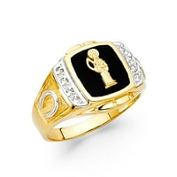 Накит од lu 14k жолто злато симулирано они Санта Муерте смртта Свети Менс прстен со големина 8