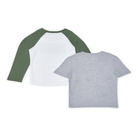 Оф во кампусот момчиња мешана графичка маица со кратки ракави и маица со долг ракав, 2-пакет, големини 4- & хаски