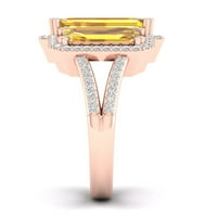 Империјал скапоцен камен 10К розово злато смарагд исечен цитрин КТ два дијамант три камени ореол Сплит Шанк женски прстен