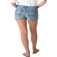 Сребрен фармерки копродукции женски дечко со средни шорцеви, големини на половината 24-36