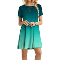 иопко есенски фустани за жени Модни Жени Обични Кратки Ракави О-Вратот Цврсти Дами Лабава Мини Фустан Зелена 5XL