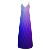 Летни Фустани За Жени Цветни V-Вратот Макси Долг Боемски Фустан За Патување Без Ракави Виолетова С