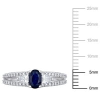 Miabellaенски Carat Carat Blue Sapphire Carat Diamond 14kt Бело злато прстен за ангажман со 3 камен