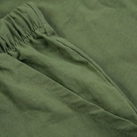 Женски панталони Обични шорцеви во Бермуда еластична половината памучна постелнина со џебови карго панталони