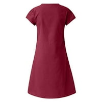 Женски Фустани Краток Ракав А-Линија Должина На Коленото Мода Лето Солидна V-Вратот Фустан ВИНО XL