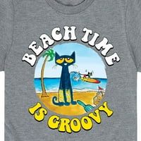 Пит Времето На Мачката - Плажа Е Графичка Маица Со Графички Ракави Со Жлебови И Млади