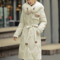 Женски Капут Мода Цврста Голема Јака Средна Должина Колено Топла Памучна Јакна Задебелени Паркови Палто