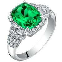3. КТ перница исечен зелен создаден смарагден ореол прстен со лабораториски дијаманти во 14к бело злато