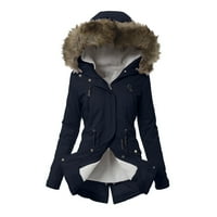Sngxgn јакни за жени водоотпорно копче надолу по пафтер јакна Топло зимско палто за надворешни работи за падини жени, морнарица, големина 2xl