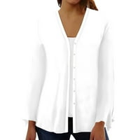 Yubatuo hasенска мода лабава обична цврста боја со долга ракав копче надолу со кошула кардиган врвен кардиган за жени бело 3XL