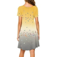 казка женски летен краток ракав маица маица фустан обичен замав бохо плажа фустан жолта xxl