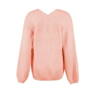 Туника џемпери за жени лабава се вклопуваат во женска мода зимска цврста боја со долга ракав пулвер v-врат со долг ракав џемпер врвови продажба или дозвола