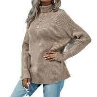 Женски Џемпери Обични Обични Пуловери Со Висок Врат Каки М