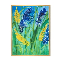 DesignArt 'Yellowолти и сини диви цвеќиња и трева гурач' Традиционална врамена платна wallидна уметност печатење