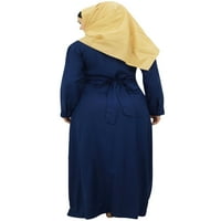 БИМБА морнарица сина дама муслиманска абаја рајон фустан ilилбаб со памучен хиџаб-6