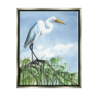 Egret Bird Ballancing Grantion Animal & Insects сликарство сјај сиво врамен уметнички печатен wallид уметност