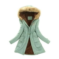 псиакги зимски палта за жени зимски женски топло палто јакна со качулка тенка зимска облека палта за жени нане зелена + л