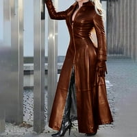 Женска Мода Секси И Зимски Цврст Долг Кожен Капут Имитација На Кожен Ветробранско Палто