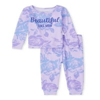 Девојки за детско место бебе и мали деца со долги ракави и долги панталони се вклопуваат во памучни пижами, новороденче - 6t