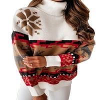 ZDCDCD женски ролна врат со долги ракави со долг ракав плетен џемпер врвови зимска Божиќна забава