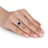Miabella Women 2- Carat T.G.W. Во форма на срце создаде сино сафир и создаде бел сафир Стерлинг сребро срце ореол прстен