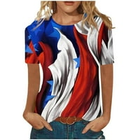 Ауфмер Клиренс Женски Блузи Плус Големина Американско Знаме Кошула, Дами Мода Печатени Повик Печатење Екипажот Вратот Маица