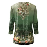 Јака Блуза Секојдневен Цветни Врвови Ракав Мода За Жени Темно Зелена XL