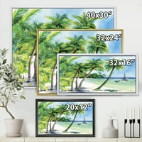 Дизајн -палми „Палми со летна плажа“ Наутички и крајбрежно врамено платно wallидна уметност печатење